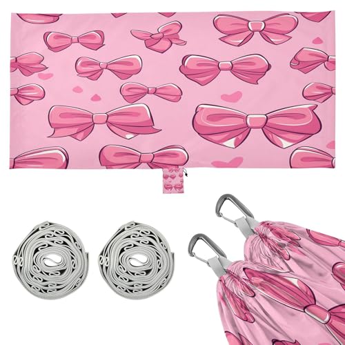 Haskirky Purple Bow Camping Hammock, Single Portable Hammocks with Tree Straps & Attached Carry Bag, 330Lbs Capacity Perfect for Outside Indoor Hiking Beach Backpack Travel