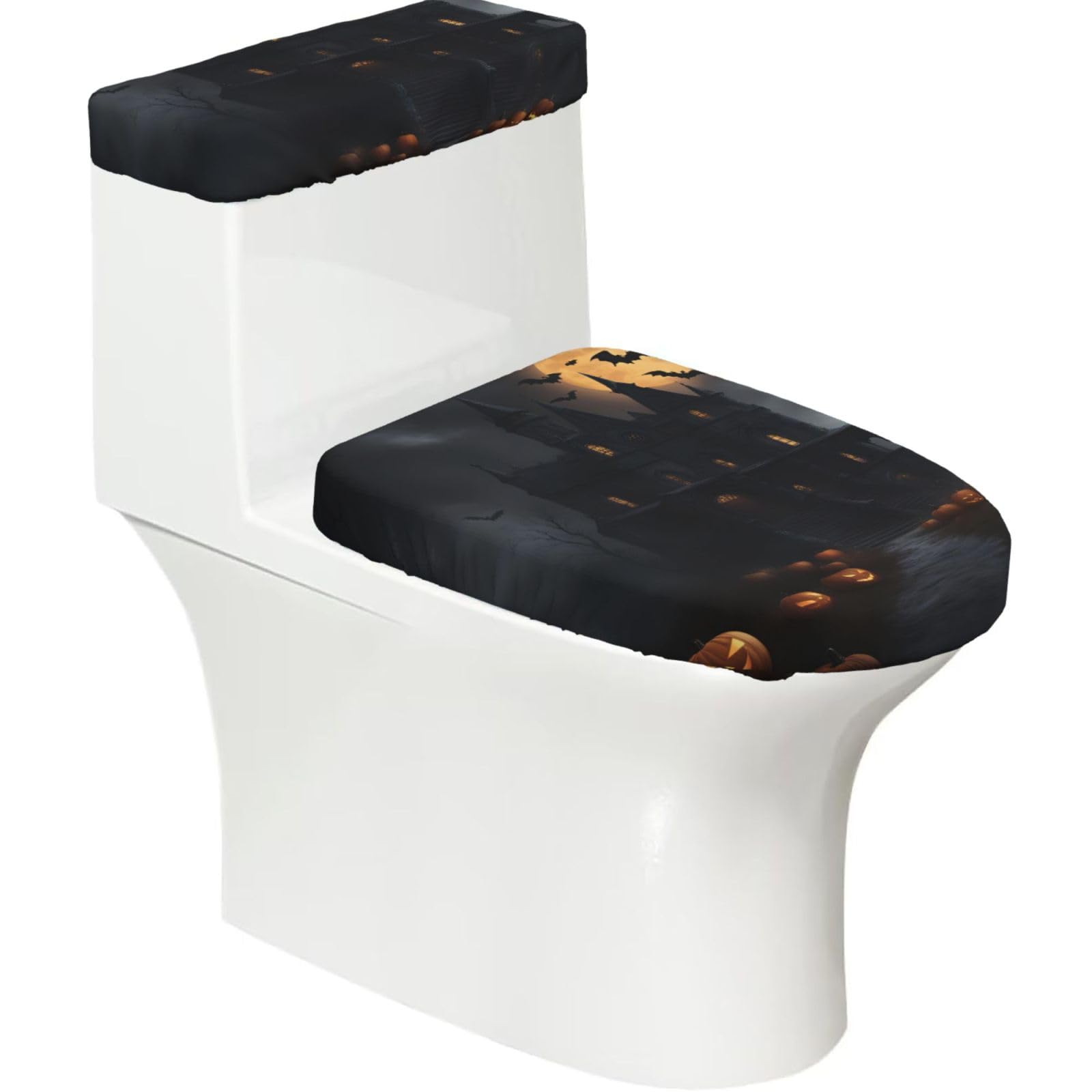 Halloween Goth Print Stretch Toilet Covers Set, Polyester Covers Replacement For Fits Most Size Lids Bathroom Decor