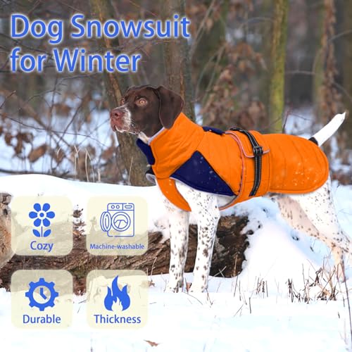 Image of MIGOHI Dog Winter Coat - Reflective Medium Dog Snow Jacket with Thick Turtleneck,Windproof Pet Fleece Vest, Cold Weather Coat for Medium Dogs, Snowproof for Hiking,Camping,L,Orange