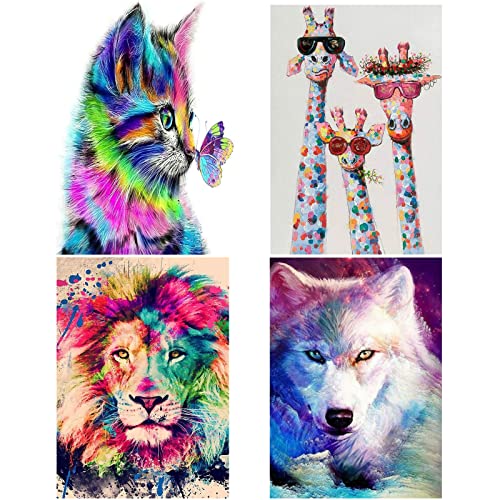Diamant Painting Bilder, MOMSIV 4 Packs DIY 5D Basteln Anime Tiere und Landschaft Diamond Painting Kits für Erwachsene Kinder, Full Strass Zubehör Malerei Set für Wand Room Décor Heimdeko (30x40cm) Cover