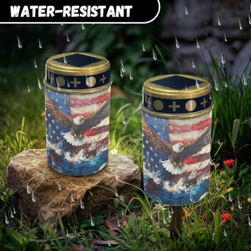 Image of Eagle Flag Cemetery Solar Lights for Grave Waterproof Solar Grave Lights for Cemetery Decoration Automatic Solar Powered Flameless Candle Lights