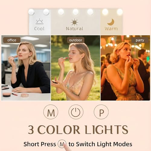 Espejo de maquillaje con 15 LED regulables 23x18" miniatura 2