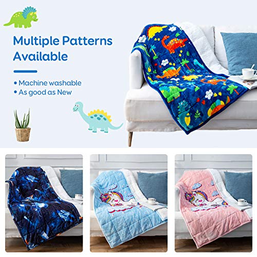 Sivio Kids Sherpa Fleece Weighted Blanket, 5Lbs Blue Dinosaur, Ultra Soft And Cozy Heavy Blanket, Great For Calming And Sleep, Fall And Winter Sherpa Flannel Weighted Blanket For Child, 36X48 Inch #TOP5