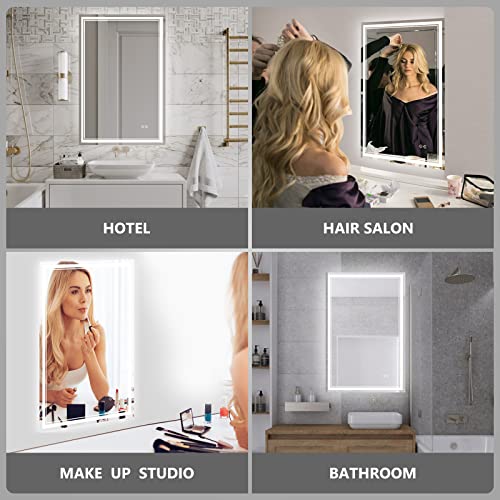 Gralia 24'' X 36'' Led Bathroom Mirror With Backlit + Front 3 Colors Lights Smart Wall-Mounted Bathroom Vanity Mirror 3000K-6000K Adjustable Anti Fog Memory Function (Vertical/Horizontal) #TOP6