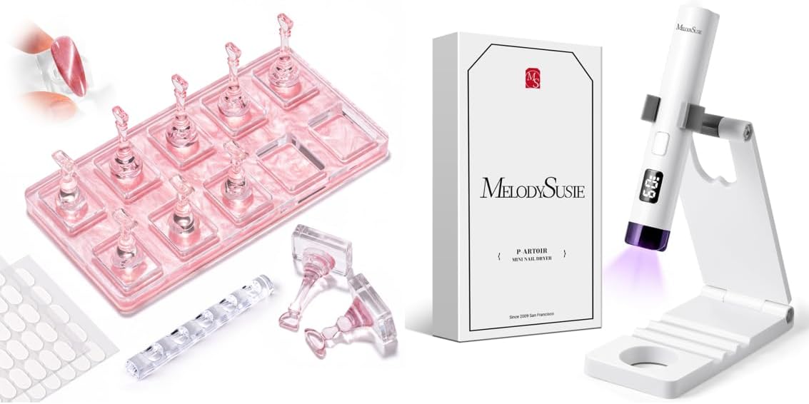MelodySusie Handheld UV Light for Gel Nails with Stand & Non-Magnetic Nail Stand for Press Ons