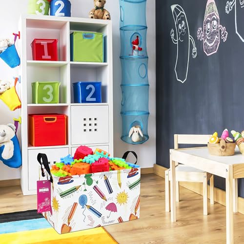 Image of Rectangular Storage Basket Fabric Organizer Bin for Toys,Books,Clothes,Gifts,Pets-Perfect for Home,Office,Nursery,Dorm,Shelf(Rec-colored pencil)