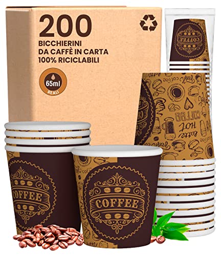 Eurocali 200 Petits Gobelets en Papier 65ml Mini Gobelets Jetables Biodégradables Écologiques Design PubCUP - Tasses en Carton Résistant à la Chaleur pour Café Italien Cover