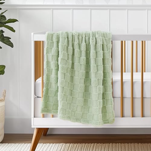Image of Checkered Baby Blankets Double-Sided Fleece Plush Toddler Blankets for Boys Girls, Lightweight Soft Cozy and Warm Newborn Receiving Blankets for Crib, Couch, Sofa 30 x 40 Inches Sage Tea Green