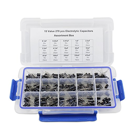 OCR 15 Values 270 pcs 50V and 16V Electrolytic Capacitors Assortment Box Range 0.1uF－470uF