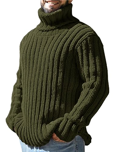 Gafeng Mens Turtleneck Sweaters Winter Thick Ribbed Knit Loose Fit Chunky Thermal Cable Pullover Knitwear