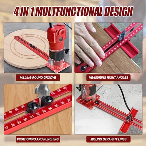 4-in-1 Aluminiumlegierung Fräszirkel Router Fräsen Nut Halterung Einstellbare Oberfräse Schablone Aluminium Frästisch Einsatzplatte für Holzbearbeitungsbänke, Fräservorrichtungen (MM)