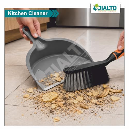 Image of JIALTO Dustpan and Brush Set with Soft Grip Handle | Heavy Duty Hand Broom & Dust Pan Combo | Durable Bristles for Home, Kitchen, Office, Table & Floor Cleaning