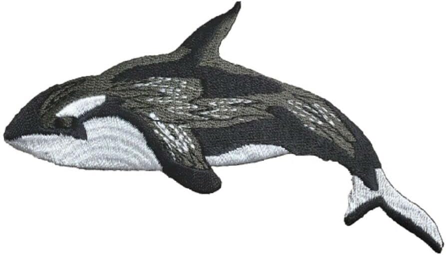 Orca Applique Patch - Killer Whale Badge 4.75" (Iron On) Embroidered Iron on Patch Sew On for Clothing Applique for Jackets, Hats, Backpacks Repair Patches for Craft
