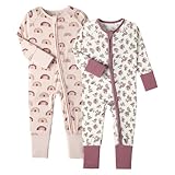 OPAWO Viscose from Bamboo Onsies for Baby Girls' One-Piece Rompers with 2 Way Zipper Mittens Cuff Infant Footless Sleep 'N Play 0-3 Month
