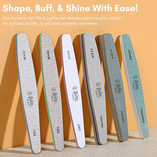 Image of Beaute Secrets Korean Sand Paper 6pcs Nail Files Set for Manicure, Nail Buffer Files Block Coarse Washable Nail Polisher Double Sided Nail Shaper Emery Boards for Acrylic & Natural Nail 100 /150 /180 /220 /240 /280 /1000 /4000 Grid (Korean | PNF3)