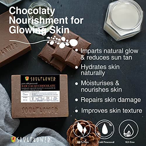Soulflower Cacao Chocolate Bar Soap Enriched With Shea Butter, Castor & Olive Oil For Smooth & Nourished Skin - Natural, Vegan Paraben Free Handmade Face & Body Soap, Pack Of 2, 5.3 Oz Each #TOP3