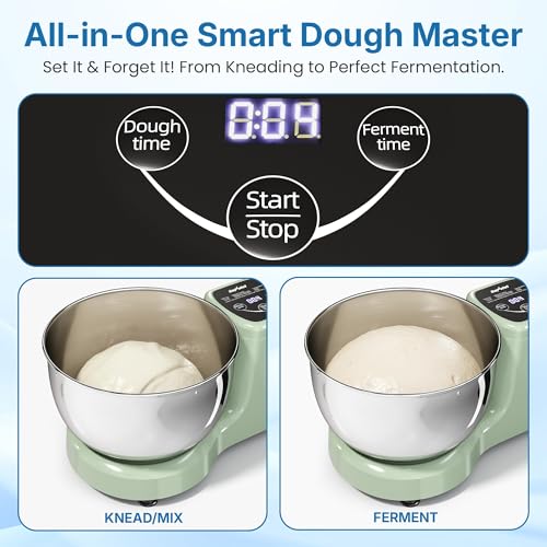 SUNVIVIPRO Electric Dough Mixer Maker, 5.3 QT Fermenting and Kneading Flour Mixer Machine with Stainless Steel Bowl & Time Control, Green Stand Mixer for Baking Bread Cake Pizza & Sourdough by SUNVIVIPRO - Used condition - Image 3