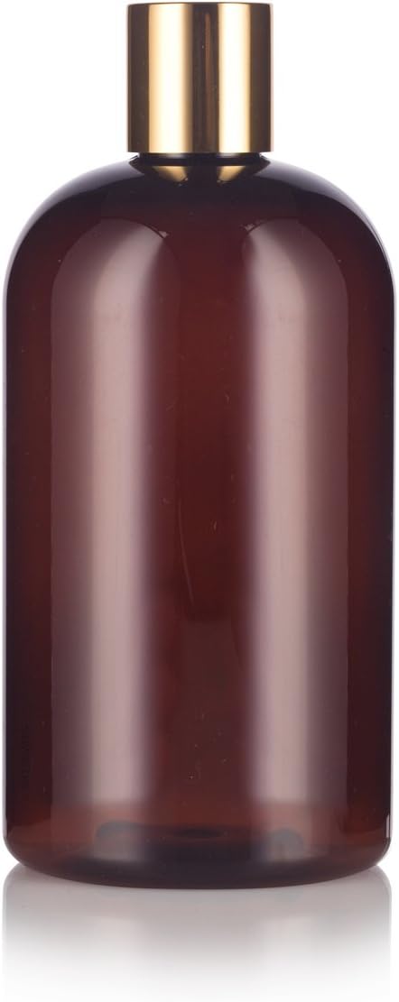 JUVITUS Amber 16 oz Boston Round PET Plastic Bottles (BPA Free) with (12 pack) (Gold Disc Cap)