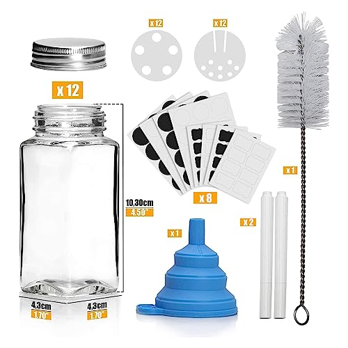 Foto von RUBY 12 stück 120ml Gewürzgläser Eckig Set - Gewürzdosen Gewürzstreuer Glas Gewürzbehälter, Gewürzgläser mit Streueinsatz, Gewürze Aufbewahrung Spice Jars, Gewurzglaeser Gewürzglas