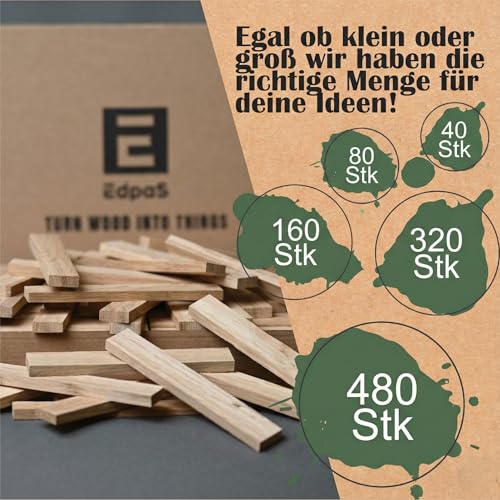 EdpaS Holzklötzchen zum Basteln 80 Stück aus Eiche – Bastelklötzchen und Holzleisten zum Basteln – Holzstäbchen und Holzklötze für DIY, Bastelbedarf, Fensterbank innen – Maße 22 × 8 × 160 mm