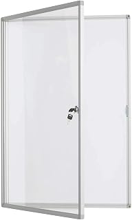 BIBOC 36x24 Inches Lockable Bulletin Boards White Board Frame Enclosed Display Case,with Magnets,for School Message Notice Whiteboard