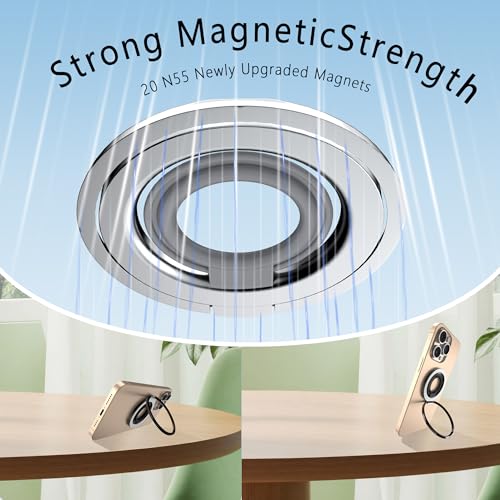 YTech 2025 Upgraded Magnetic Phone Grip Stand for Mag-Safe Phone Grip Ring Holder Compatible with iPhone 16 Pro Max Plus 15 14 13 12&Samsung Oneplus Android Attached Universal Metal Ring (Silver) — view 4