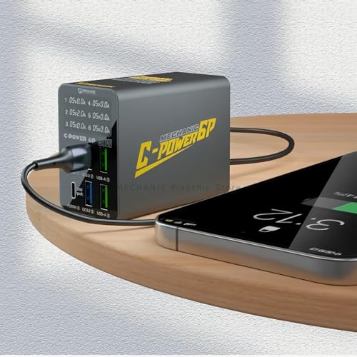 Evita sobrecargas en tu telefono con el cargador de 6 puertos con pantalla digital Mechanic 6P 7