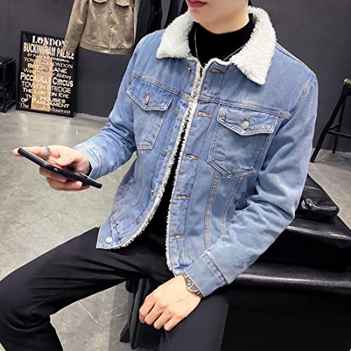 HangNiFang Men's Fleece Jean Jacket Winter Sherpa Fleece Lined Denim Trucker Jacket4