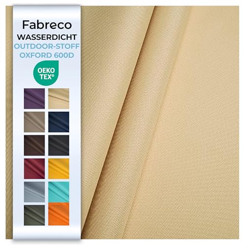 Fabreco – Wasserdichter Oxford 600D Polyester Stoff Meterware 300x150cm | Robuster Outdoor Stoff für Garten, Camping & Abdeckungen | Segeltuch & Markisenstoff | Markisenstoffe Meterware, Beige