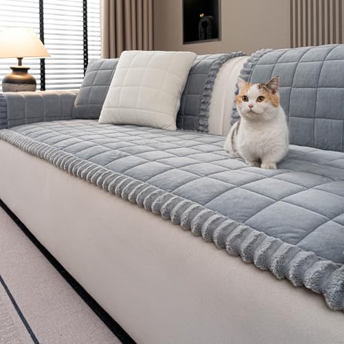 JPGGD Couch Covers for Dogs, Pet Couch Covers for Loveseat, Couchs Protector for Dogs, Sofa Cover for Pets Washable, Dog Cover for Couch, Velvet Couchs Protector for Pets(1PC,Light Grey,27.6"×70.8")
