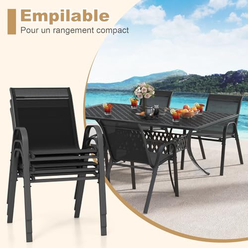 Lot 2/4 Chaises de Jardin Empilables Noir COSTWAY