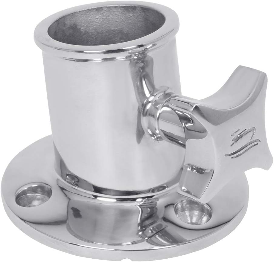White Water 6147S Marine 316 Stainless Steel Flagpole Socket Top Mount with Knob, Fits 1-1/4" Tube