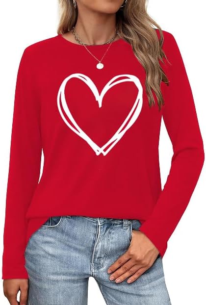 Womens Love Heart Raglans T-Shirts Casual Long Sleeve Valentine's Day Graphic Tees Tops