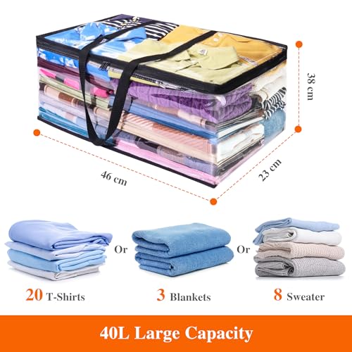 Vieshful 3 Pack Clear Storage Bags 40L Clothes Storage Bags with Zips Underbed Storage for Clothes Duvet, Blankets - Image 2