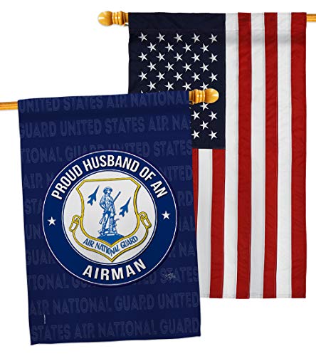 Breeze Decor Air Proud Husband Airman House Flag-Pack Armed Forces National Guard ANG United State American Military Veteran Retire Official Embroidery Garden Yard Gift Double-Sided, Made in USA
