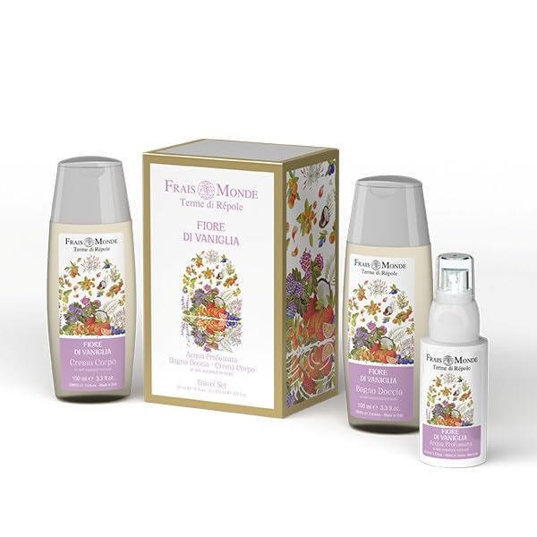 Frais Monde - Travel Set, Fiore di Vaniglia, Crema Corpo 100ml, Bagno Doccia 100ml e Acqua Produmata 50ml