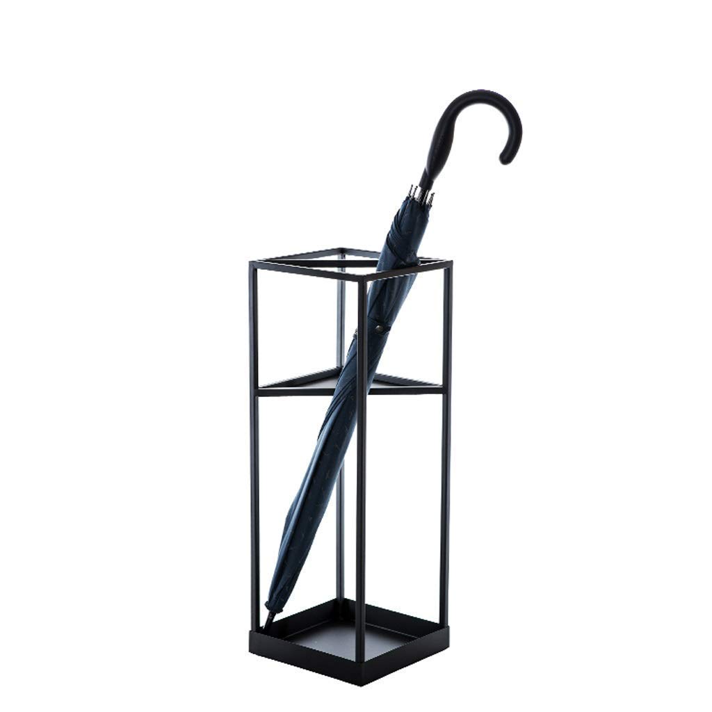 Porte-parapluie long et court carré noir sur pied avec égouttoir