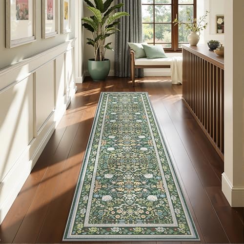 2x8 Runner Rug Non Slip Washable Hallway Runner Cloud Like Soft Morris Floral Rug for Hallway Entryway Bedroom Waterproof Runners for Kitchen Living R