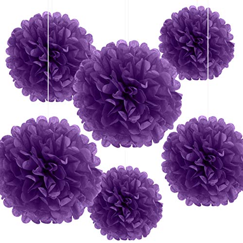 Binpeng Paper Pom Poms Hanging Paper Flower Ball Wedding Party Celebrations Decorations Outdoor Decoration Flowers Craft for Party Birthday Party (deep Purple 6pcs)