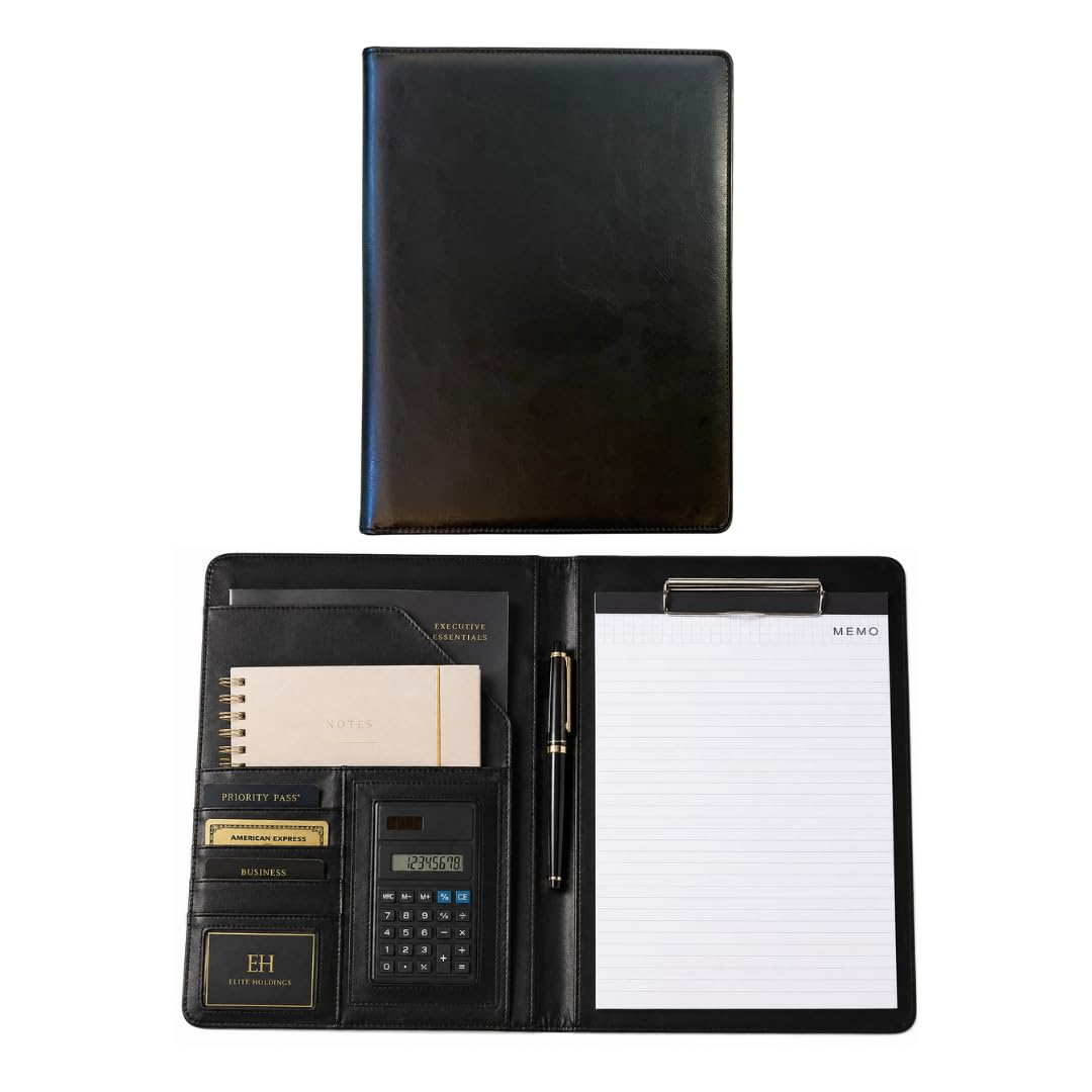 Porte-documents en cuir pour une utilisation professionnelle, organiseur de documents avec rangement intelligent, calculatrice, bloc-notes, – Padfolio tout-en-un professionnel pour homme et