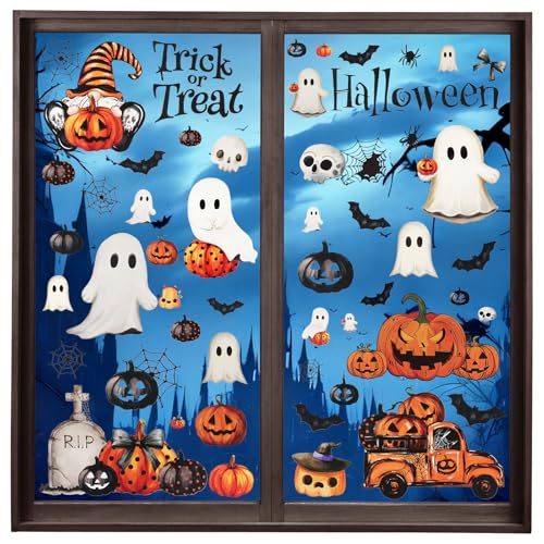 Halloween Fenster Aufkleber, 8 Blätter Halloween Fensterbilder mit Geist...