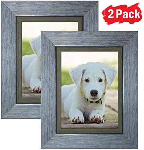 DY Frame 6x8 Picture Frame Retro Blue Rustic Home or Office Decor | Vertical or Horizontal Tabletop Stand or Wall Mounting | Baby, Pet, or Family Photos, Diploma