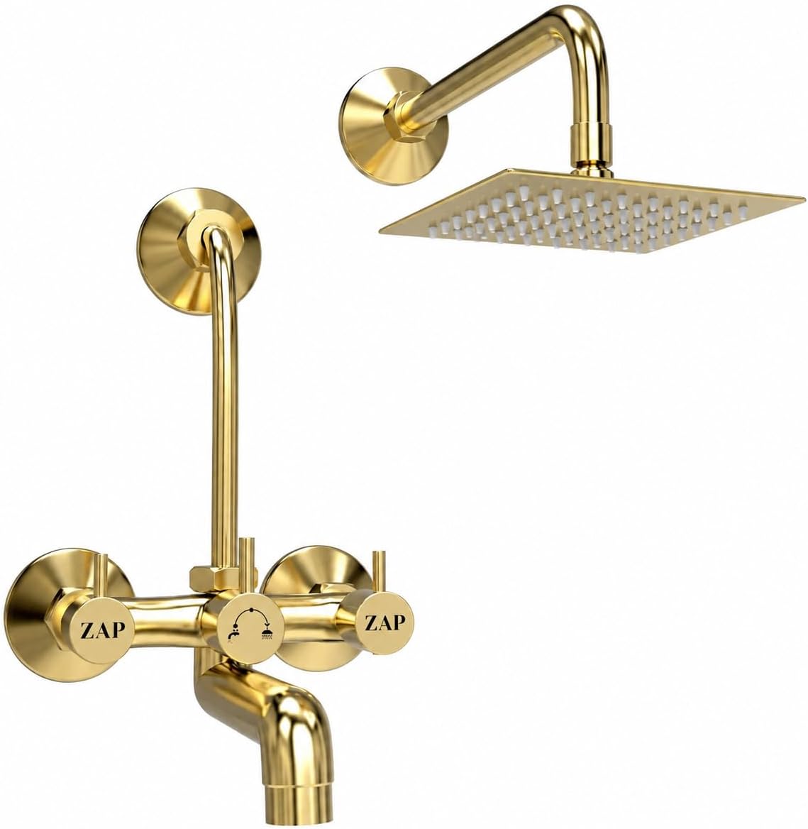 ZAP Elixir Gold Series Brass 2-in-1 Wall Mixer Tap with 125mm Bend Pipe & Overhead Shower Set | Hot & Cold Bathroom Mixer | Premium Chrome Finish | Wall Mounted Shower Combo