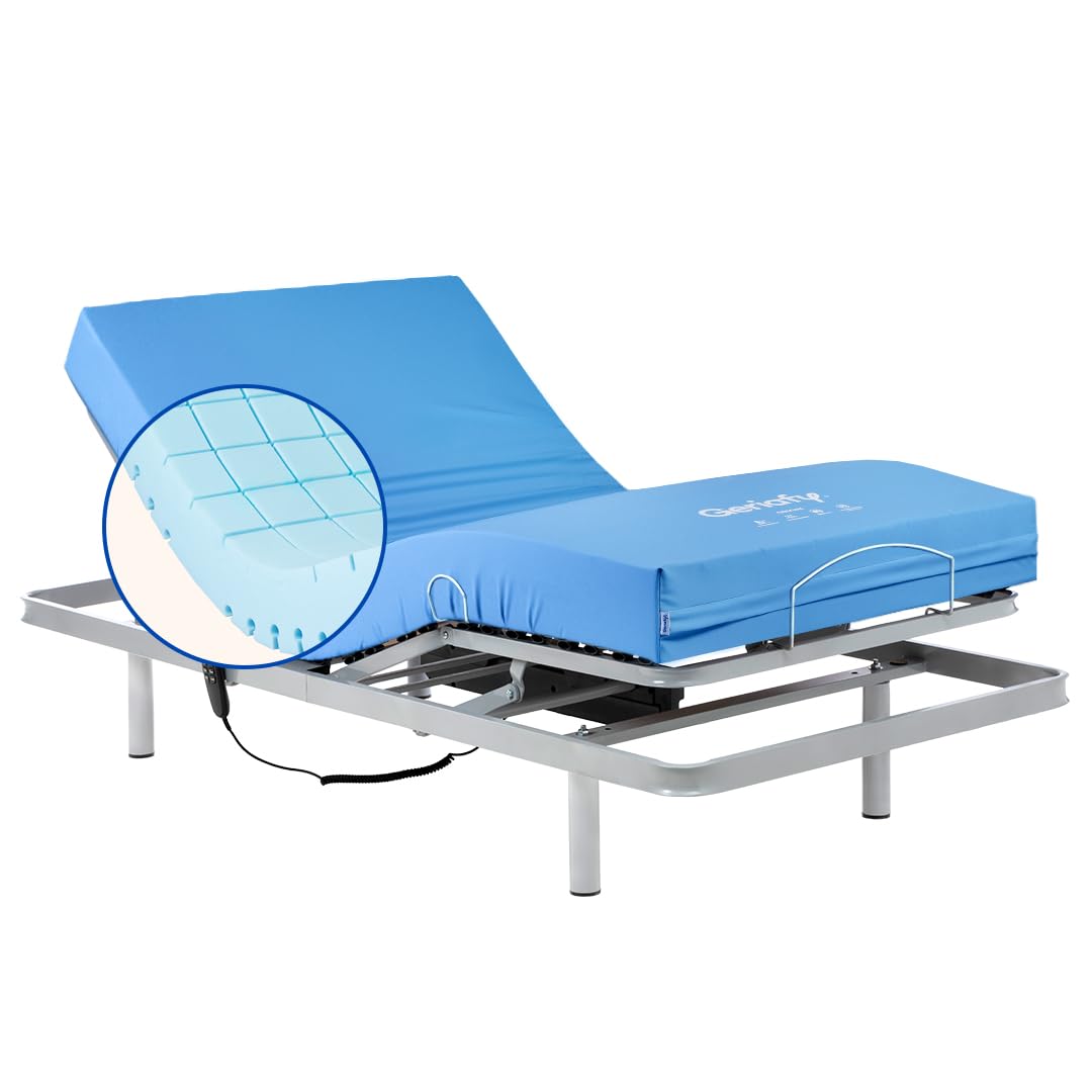 Geriafy - Letto Elettrico con Materasso Origin HR Impermeabile | Rete Motorizzata a 4 Sezioni | Design a Griglia Ergonomico | Traspirante e Comfort (105x190 cm)