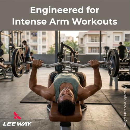 Image of LEEWAY Gym Barbell Rod | Curl Rod 3 Feet | 28mm | Solid Steel Chrome EZ Barbells for Plates | Gym Rod with Lock Collars | Weight Lifting Bar for Home Training | Zig Zag Exercise Bar at Home (3ft Curl)