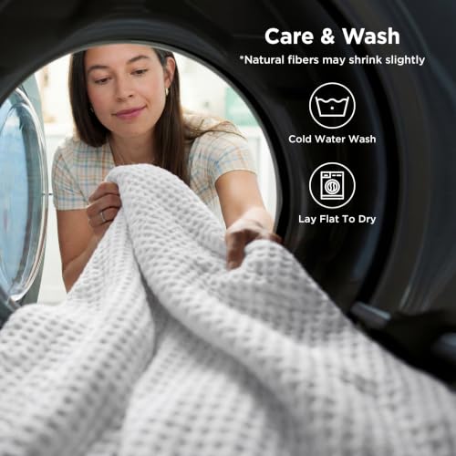 Image of Bedsure Cooling Cotton Waffle Weave Blanket - Lightweight Breathable Blanket of Rayon Derived from Bamboo for Hot Sleepers, Luxury Throws for Bed, Couch and Sofa, White, 50x70 Inches