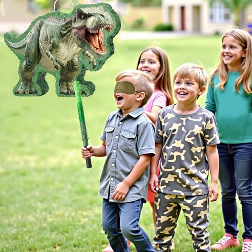 WERNNSAI Dinosaur Piñata - Jungle Dinosaur Piñata Bundle with Blindfold and Bat for Kids Boys Jungle Dinosaur World Birthday Party Decorations Family Games Dino Theme Party Supplies - Thumbnail 6