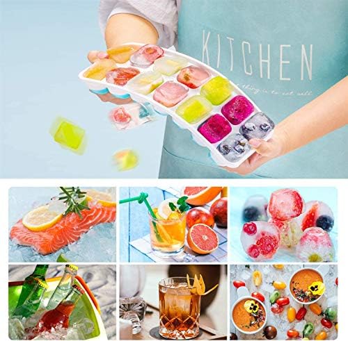 Ice Cube Trays with No-Spill Removable Lid,Easy-Release Silicone,Flexible Ice Cube Molds,LFGB Certified and BPA Free,Stackable Durable,Dishwasher Safe