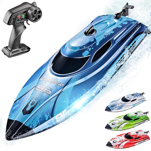 BEZGAR RC Boat, 12 inch Remote Control Boat for Kids and Adults, 25 KPH Fast RC Speed Boats with 700mAh Battery, Ideal Waterproof Toy for Lakes & Pools - TX126 Blue