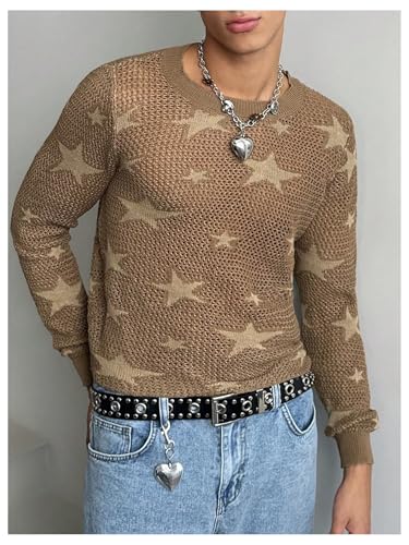 Floerns Men's Y2k Star Print Crochet Knitted Sweater Vintage Pullover Tops4